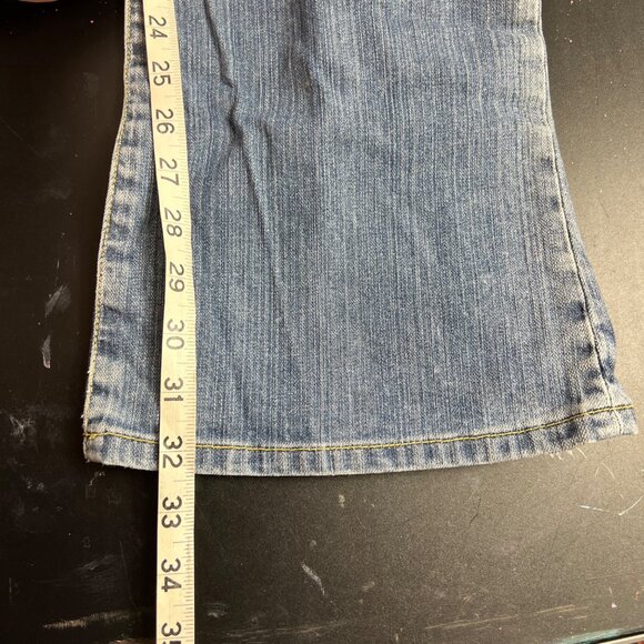 Akademiks Women's Y2K Distressed Bootcut Denim Jeans Yellow Stitching Size 36 - Picture 11 of 13